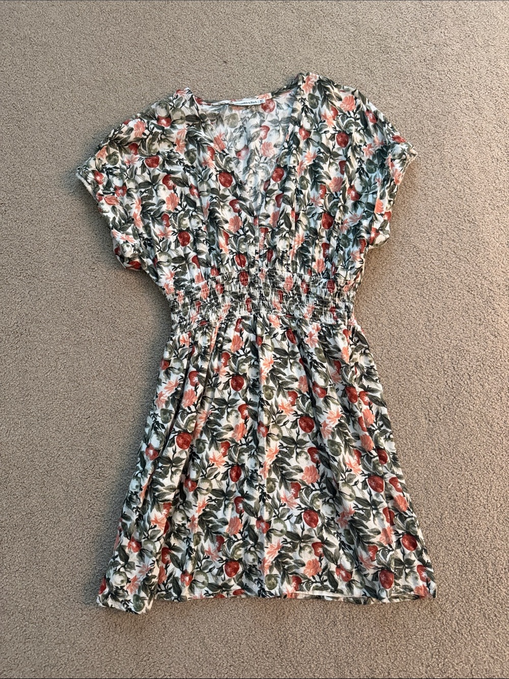Abercrombie & Fitch Coral, Green and Cream Floral Smocked Mini Dress